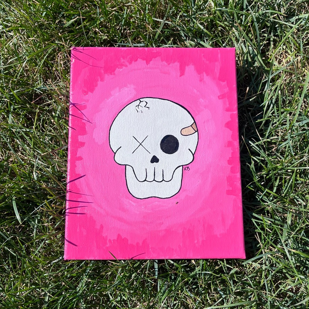 Pink Skull Canvas Painting- Wall Art